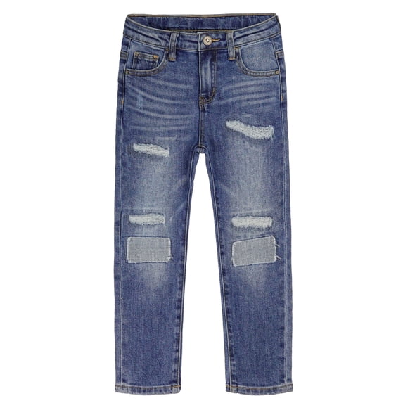 Kidscool Space Kids Ripped Fashion Elastic Band Inside Patched Slim Jeans,Blue,6-7 Years