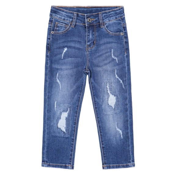 Kidscool Space Kids Ripped Fashion Elastic Band Inside Soft Slim Jeans,Deep Blue,6-7 Years