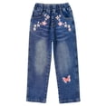 thumbnail image 1 of KIDSCOOL Girls Embroidered Jeans,4-15T Ribbed Elastic Waist Denim Pants, Blue,8-9 Years, 1 of 7