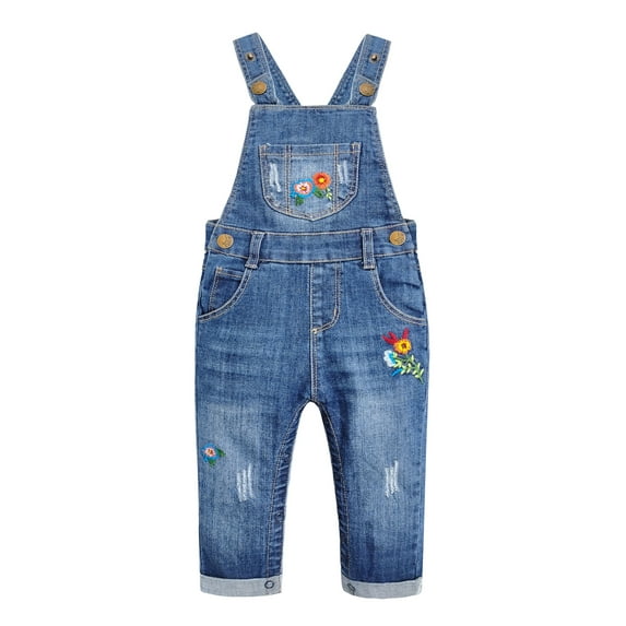 Kidscool Space Baby Toddler Girls Snap Leg/Crotch Easy Diaper Changing Jeans Overalls,Blue,6-12 Months