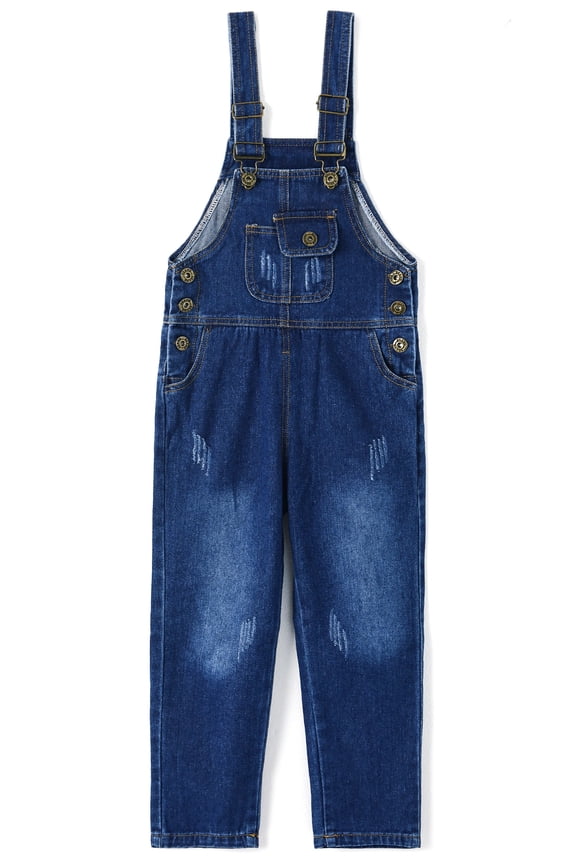 Snap Leg/Crotch Mettal Buttons Reipped Denim Overalls,Blue,12-18 Months