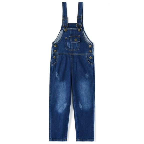 Kidscool Space Snap Leg/Crotch Mettal Buttons Reipped Denim Overalls,Blue,12-18 Months