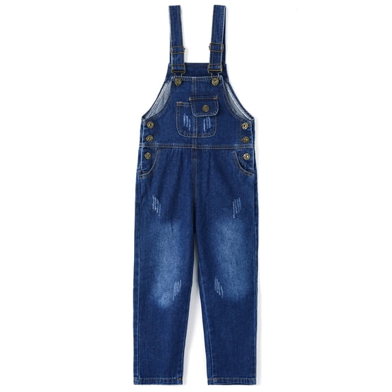 Kidscool Space Snap Leg/Crotch Mettal Buttons Reipped Denim Overalls,Blue,6-12 Months