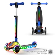 Kidscoter 3 Wheel with LED Lights, Adjustable Height Foldable Scooter for Boys Girls Ages 3-12,Light-Up Handlebars & Deck,130lbs Weight Limit,Gift for Toddlers,