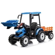 Kidsera 24V Kids Ride On Tractor Blue, 3in1 Riding Tractor with Detachable Trailer and Front Shovel, Dual Motor Battery Powered Electric Riding Toy for Girls&Boys