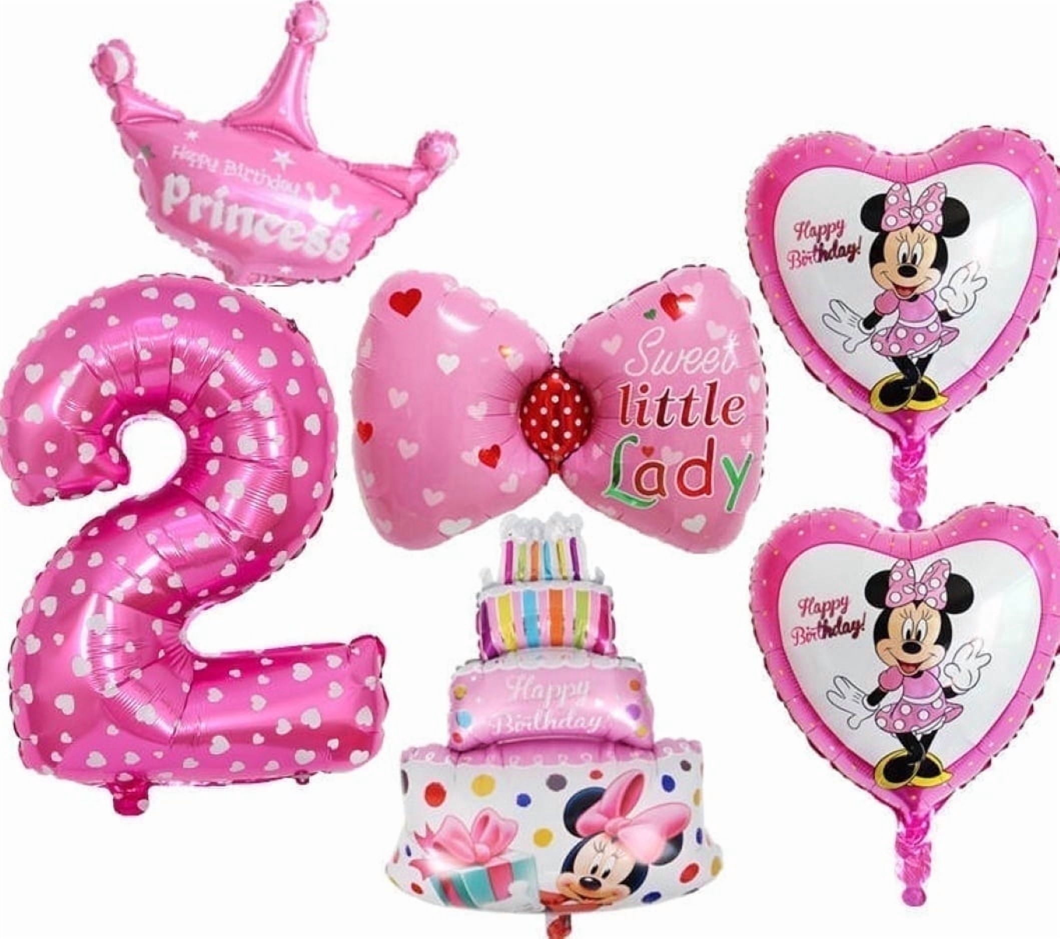 2nd Birthday Girls Pink Foil Balloons for Party Supplies Decorations Mickey Mouse Minnie Mouse Themed, 6 Count, 33in