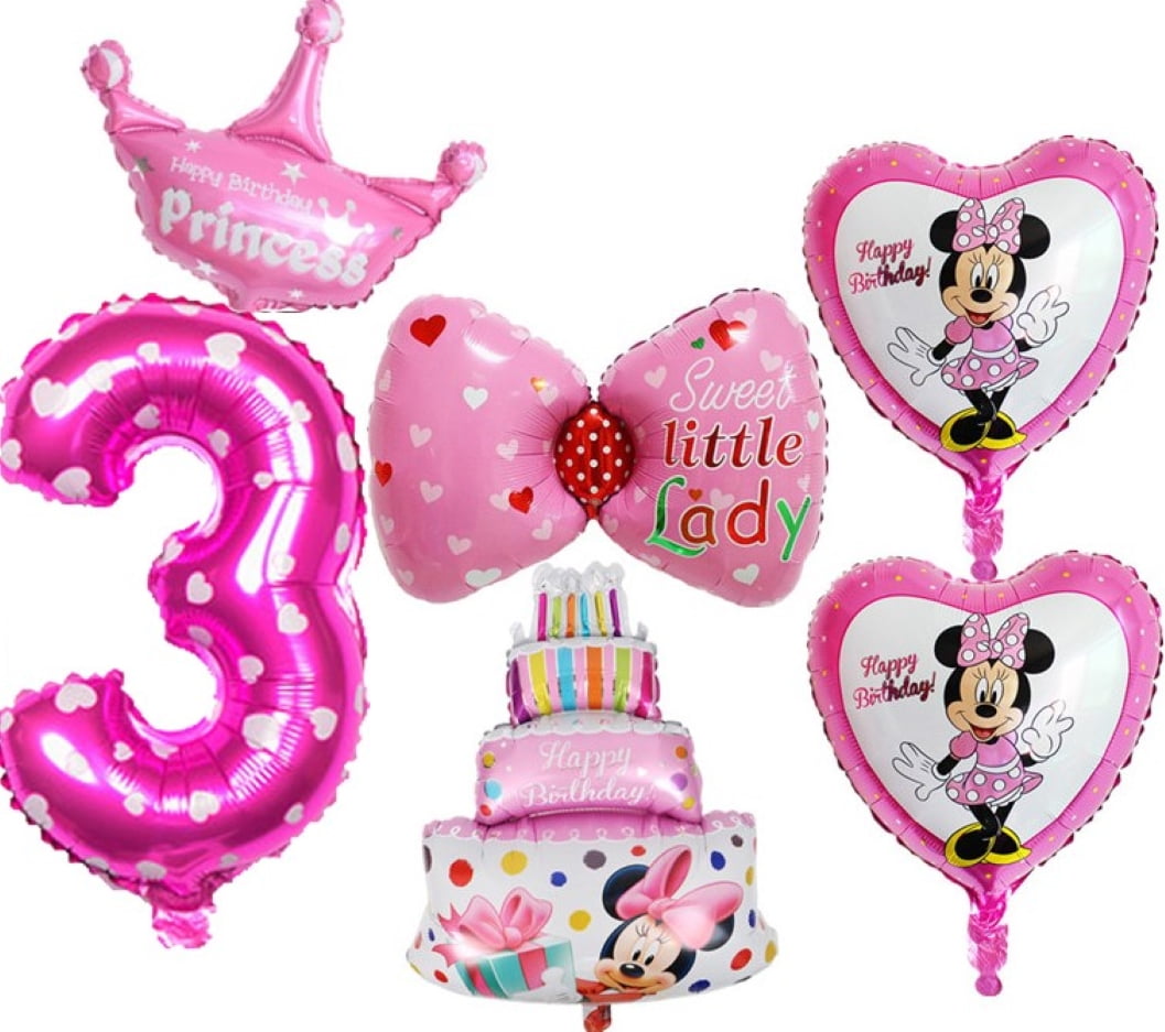Kidsfavor 3rd Birthday Girl Mickey Mouse Minnie Mouse Themed Balloons, 6 Pcs