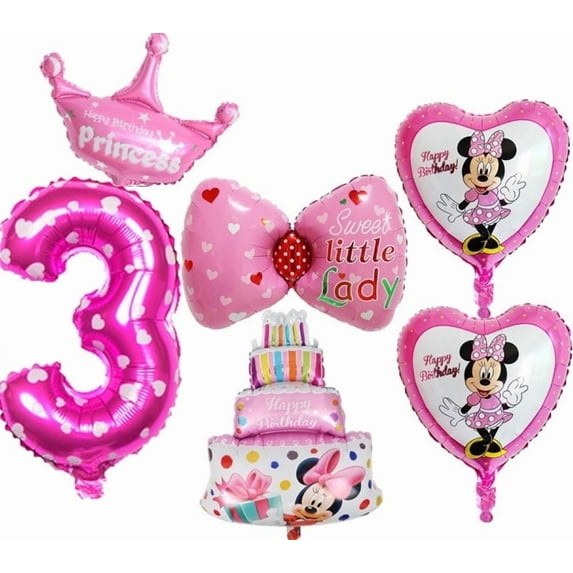 3rd Birthday Mickey Mouse Minnie Mouse theme Balloons for Girls Party Decorations, 6 Pcs, 30 inches