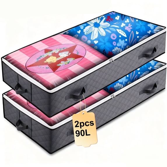 SPORTS JOY 2Pack 90L Under Bed Storage-Bags Closet Organizers and Storage Bins with Clear Window & 4 Reinforced Handles,for Blankets,Comforter,Sweaters,Pillows,Sheets (Gray-39x20x7in)