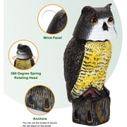 Kidsjoy 38cm Owl 360 Degree Rotating Head to Scare Birds Scarecrow Owl Statue Realistic Shadow Fake Owl Outdoor Bird Repeller for Patio Garden Protector
