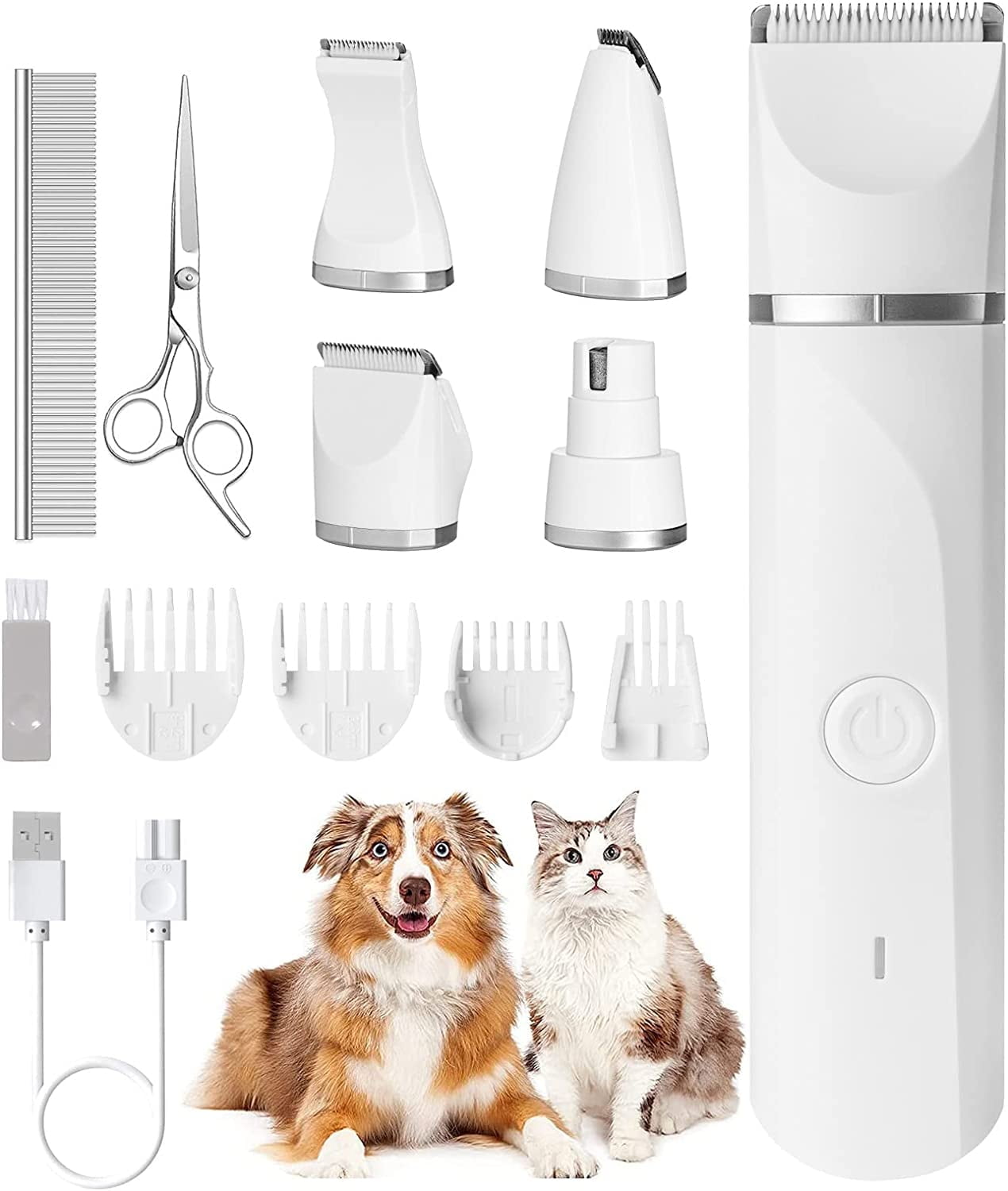 Kidsjoy Dog Clippers , Dog Grooming Kit, Rechargeable Low Noise Cordless Pet Clippers with 4 Size Trimmer Head, Complete Set of Dog Grooming Tools for Dogs, Cats and Other Pets