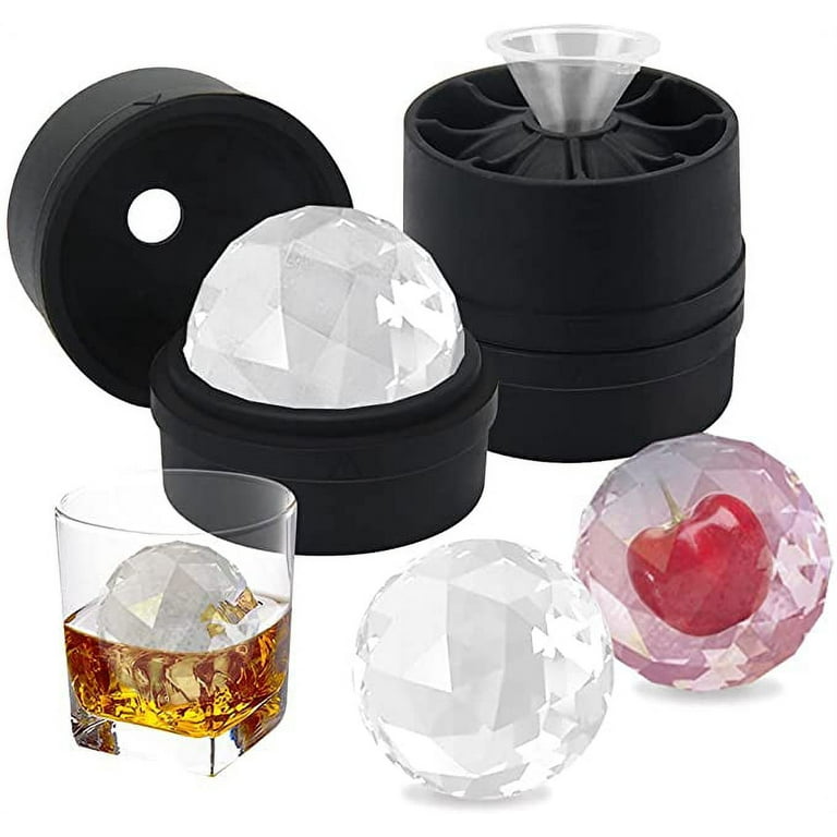 Kidsjoy 2 Pack Ice Ball Mold, Silicone Round Ice Cube Maker with Funnel Diamond Shape Ice Balls Large Ice Cube Trays for Whisky, Cocktails, Bourbon, Handmade