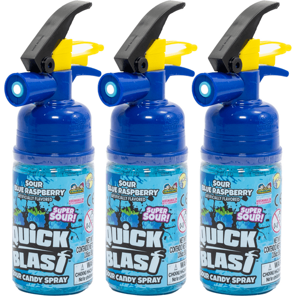 Kidsmania Blast Sour Candy Spray - 3 Pack - 2.05 oz Blue Raspberry Flavor - Fun Interactive Candy for Kids