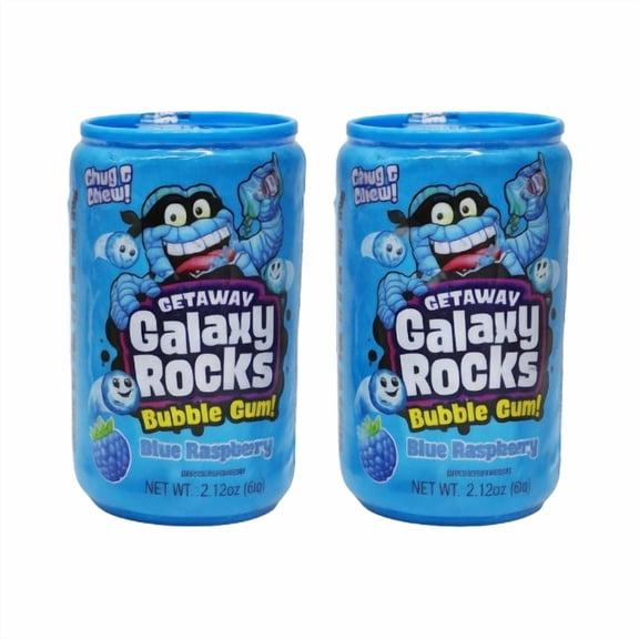 Kidsmania Galaxy Rocks Bubble Gum Collectible Canister Blue Raspberry Flavor Colorful Crunchy Candy 2.12 oz, 2 Count
