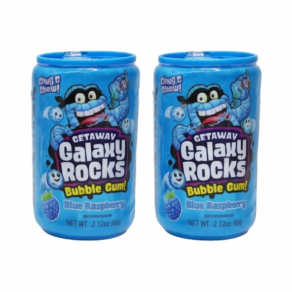 Kidsmania Galaxy Rocks Bubble Gum Collectible Canister Blue Raspberry Flavor Colorful Crunchy Candy 2.12 oz