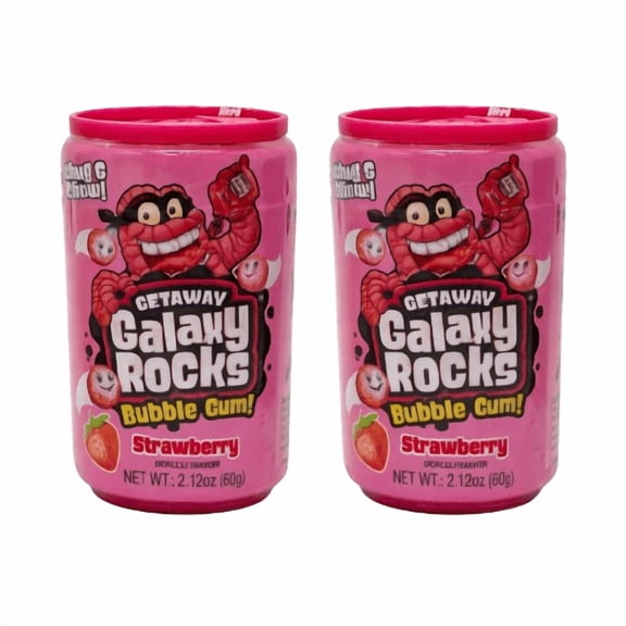 Kidsmania Galaxy Rocks Bubble Gum Collectible Canister Strawberry Flavor Colorful Crunchy Candy 2.12 oz