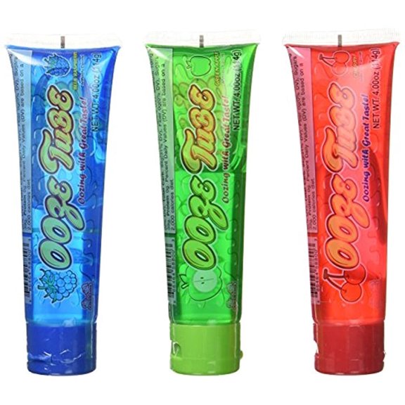 Kidsmania Ooze Tube Oozing Taste Blue Raspberry Cherry Green Apple 4 oz 12 Count