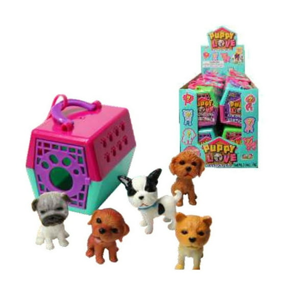 Kidsmania Puppy Love Candy + Surprise 3 Pack Dog Crate with Candy Bones and Hidden Toy Puppy Collectible