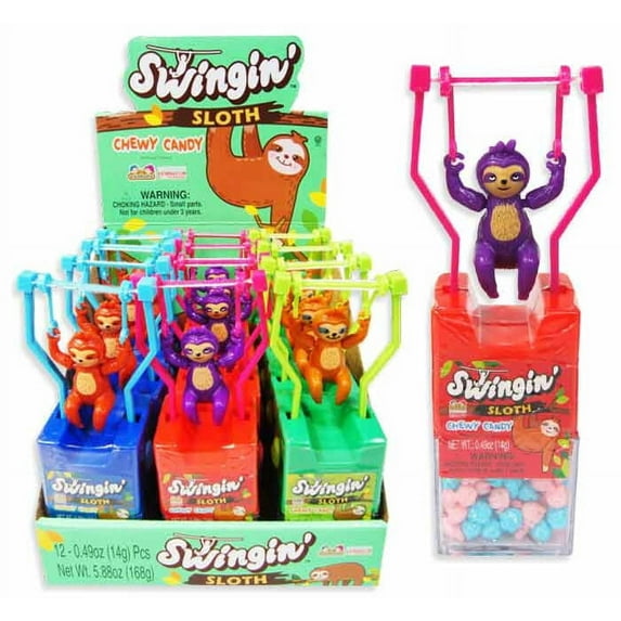 Kidsmania Swingin’ Sloth Chewy Candy & Toy, 0.49 Ounce - 12 Count Display Box