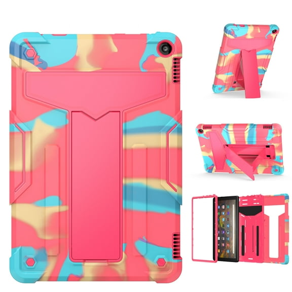 Kidsproof Case for Kindle Fire HD 10.1" 11th Gen 2021, Fire HD 10 Plus 2021 Cover for Children, Allytech Dual Layer Hybrid Protective Defender Heavy Duty Rugged 2-Angle Kickstand Case,Rainbow Rose