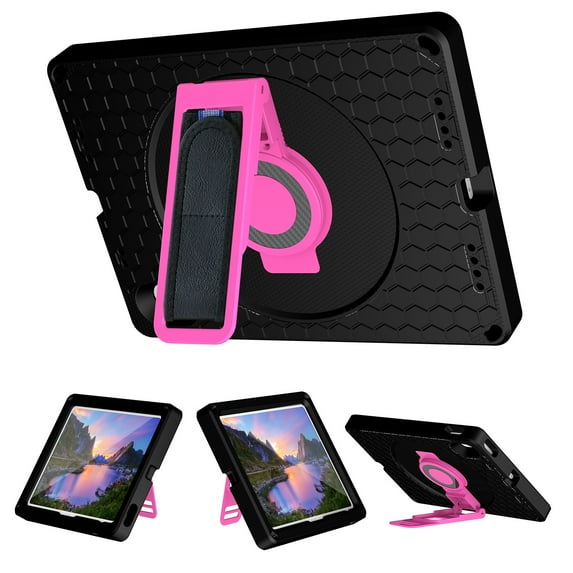 Kidsproof Case for iPad 10th Gen 10.9" 2022, Allytech Military Grade Shockproof Protective Case with Adjustable Hand Strap/ Shoulder Strap Rotatable Kickstand Case for iPad 10 2022, Black + Rose