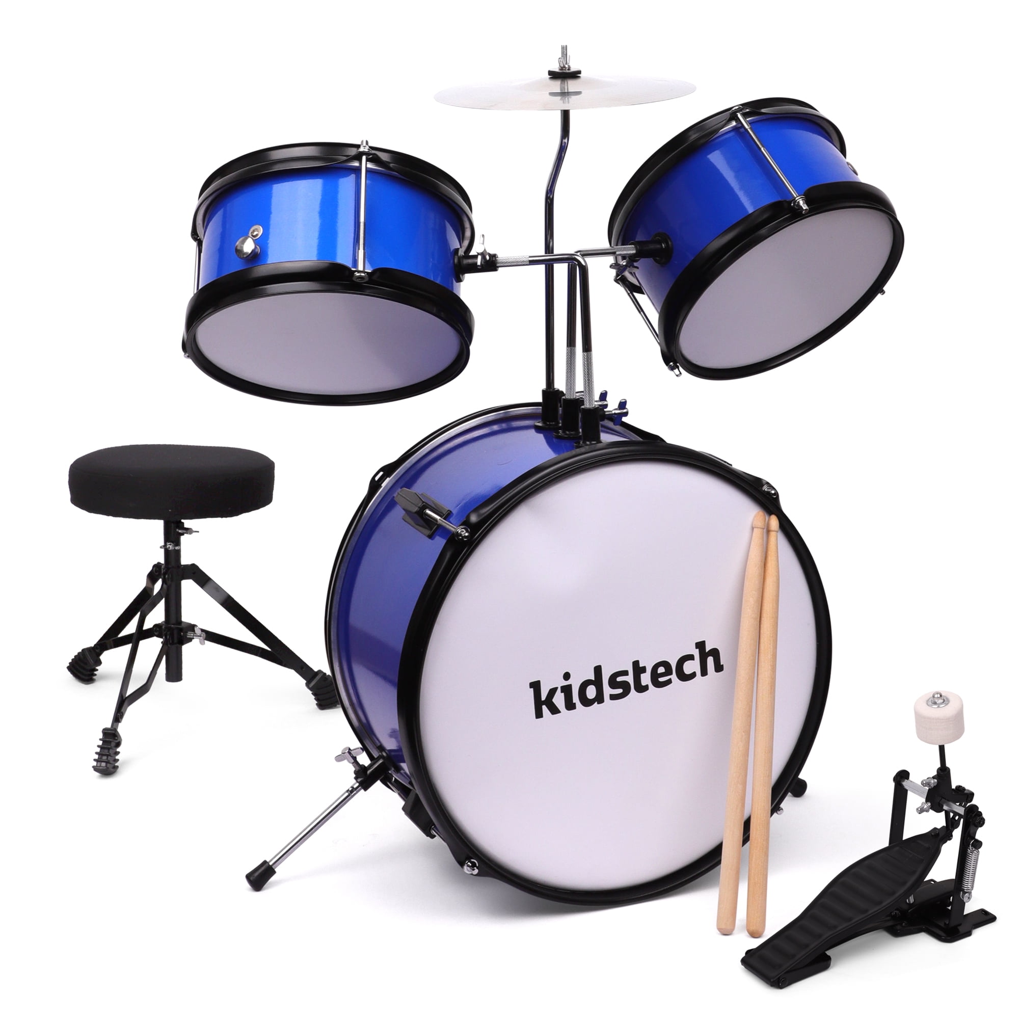 Kidstech Drum Set, First Junior and Adult Drum set with Microphone, Drumstick Pieces and seat, Musical Kid Friendly Band Toy for Boys, Girls and Adults Ages 3+.