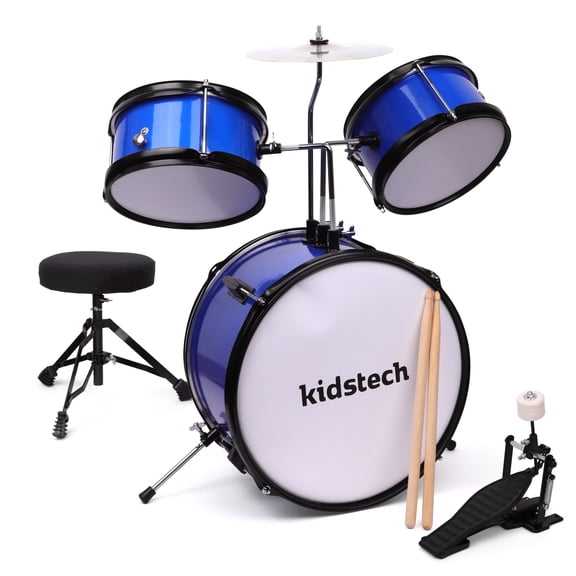 Kidstech Drum Set, First Junior and Adult Drum set with Microphone, Drumstick Pieces and seat, Musical Kid Friendly Band Toy for Boys, Girls and Adults Ages 3+.