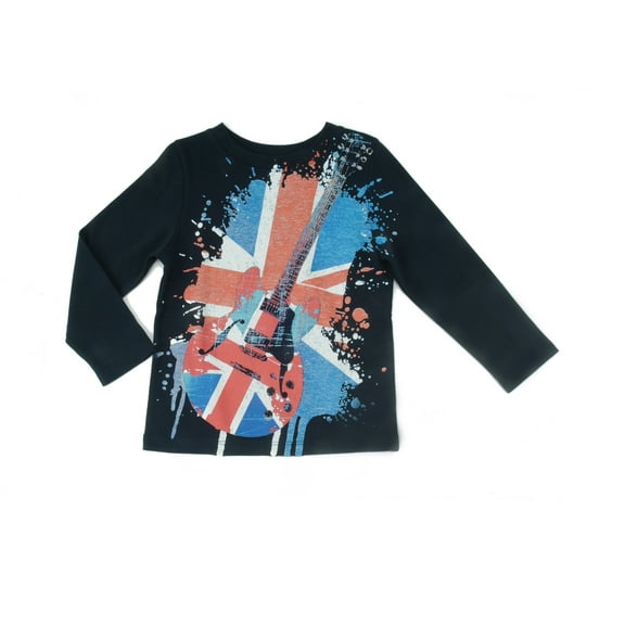 Kidsy Baby Boys Rockstar Graphic Printed Peruvian Cotton T-shirt – Long Sleeve, Crewneck – Navy, 12-18Months