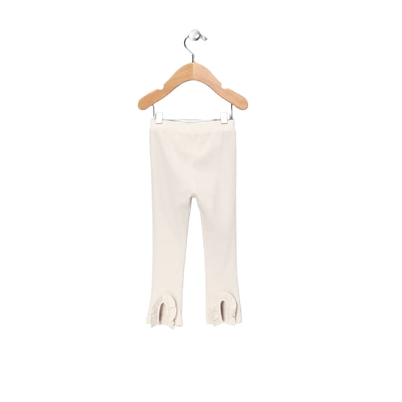 Kidsy Baby Girls Frilled Pants – Peruvian Pima Cotton, Elastic Waist, Pull-On, Solid Colors – Creme Brulle, 18-24 Months