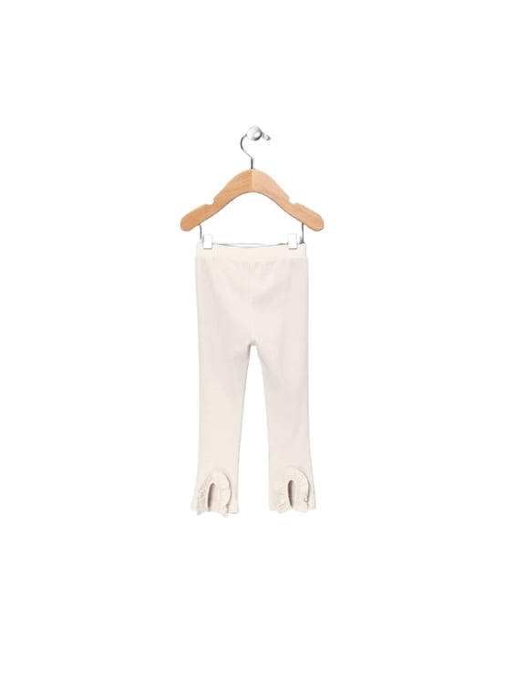 Baby Girls Frilled Pants – Peruvian Pima Cotton, Elastic Waist, Pull-On, Solid Colors – Creme Brulle, 18-24 Months