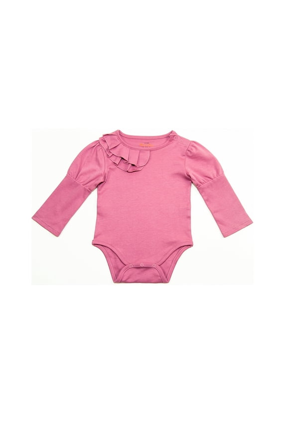 Baby Girls Soft Pima Cotton Romper Bodysuit – Long Sleeve, Crewneck, Solid Colors, Dusty Rose, 6-12 M