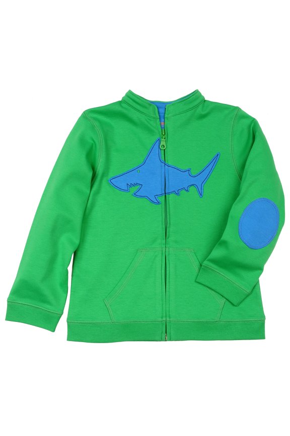 Boys Blue Shark Peruvian Cotton Pullover – Long Sleeve, Zipper Closure, Apple, 2