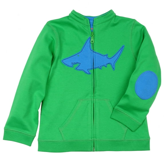 Kidsy Boys Blue Shark Peruvian Cotton Pullover – Long Sleeve, Zipper Closure, Apple, 6