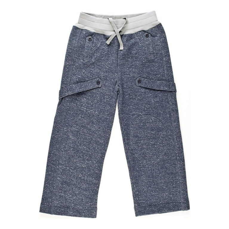 Kidsy Boys Casual Denim-Looking Pants – Knee Patches, Soft Cotton,  Pull-On/Drawstring Closure, Dark Denim, 2