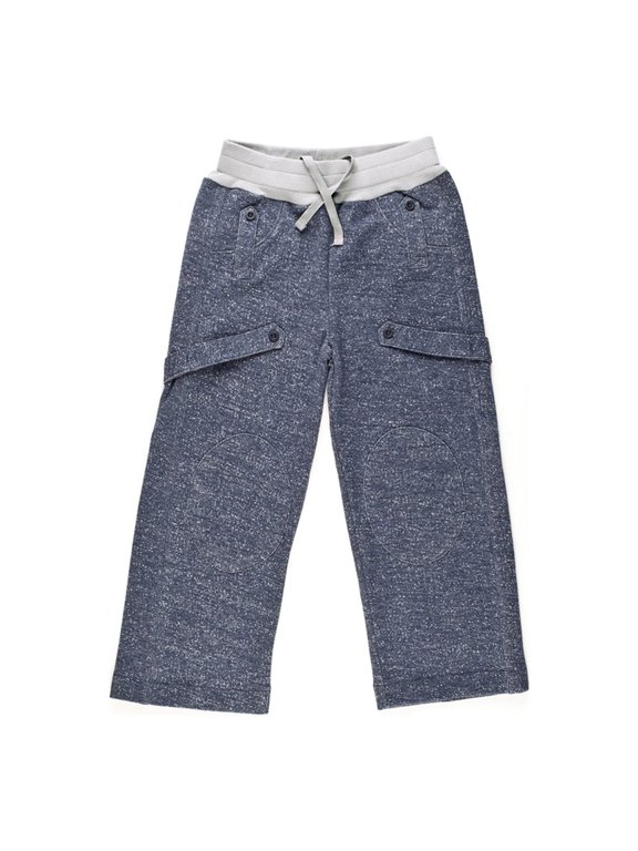 Boys Casual Denim-Looking Pants – Knee Patches, Soft Cotton, Pull-On/Drawstring Closure, Dark Denim, 5
