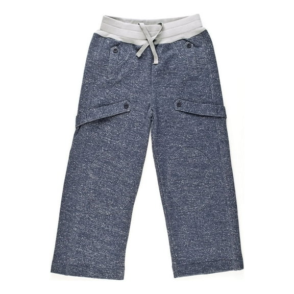 Kidsy Boys Casual Denim-Looking Pants – Knee Patches, Soft Cotton, Pull-On/Drawstring Closure, Dark Denim, 8