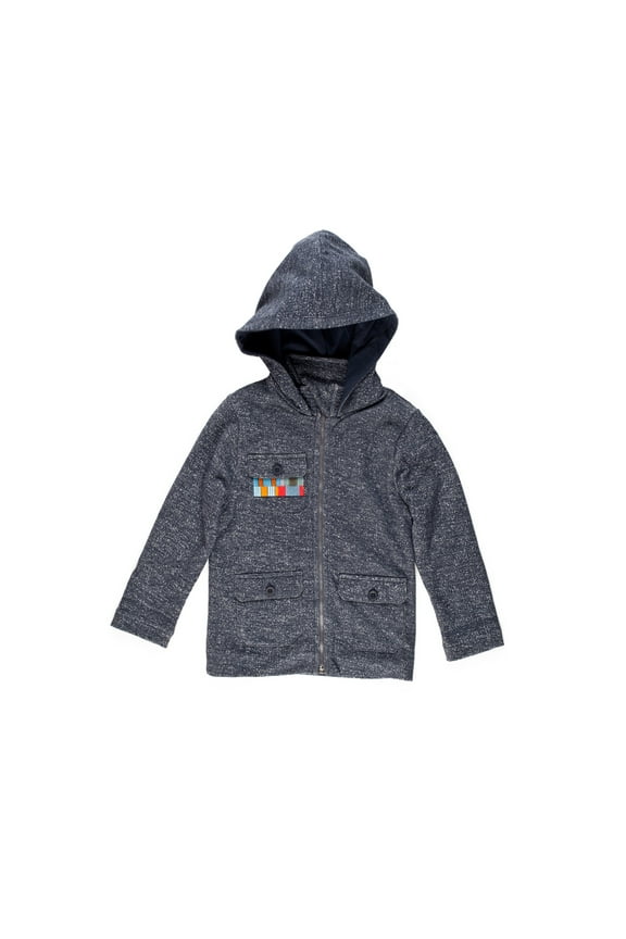 Boys Denim-Looking Cotton Hooded Jacket – Long Sleeve, Zip-Down Closure, Dark Denim, 5