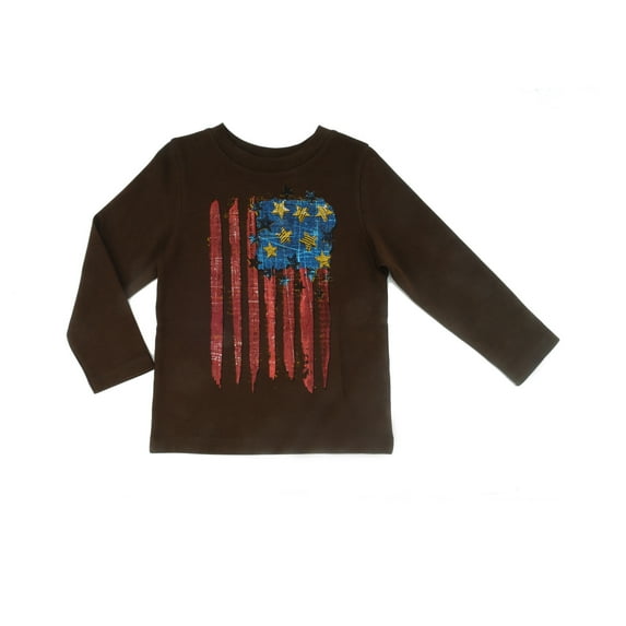 Kidsy Boys Flag Art Graphic Printed Peruvian Cotton T-shirt – Long Sleeve, Crewneck – Chocolate, 6