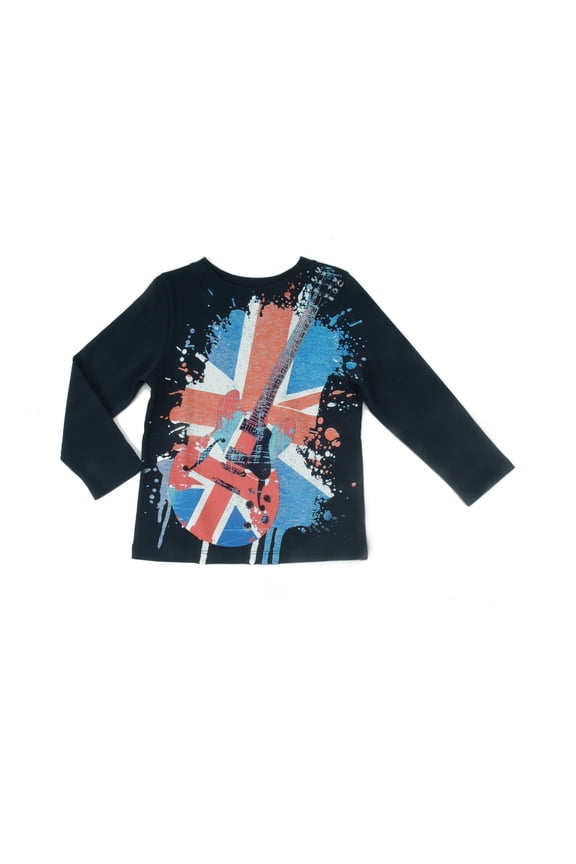 Kidsy Boys Rockstar Graphic Printed Peruvian Cotton T-shirt – Long Sleeve, Crewneck – Navy, 6
