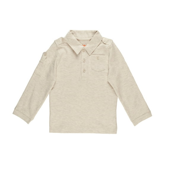 Kidsy Boys Solid Cargo Polo Peruvian Cotton T-Shirt – Long Sleeve, Polo Neck With 3 Buttons – Oatmeal Heather, 8T