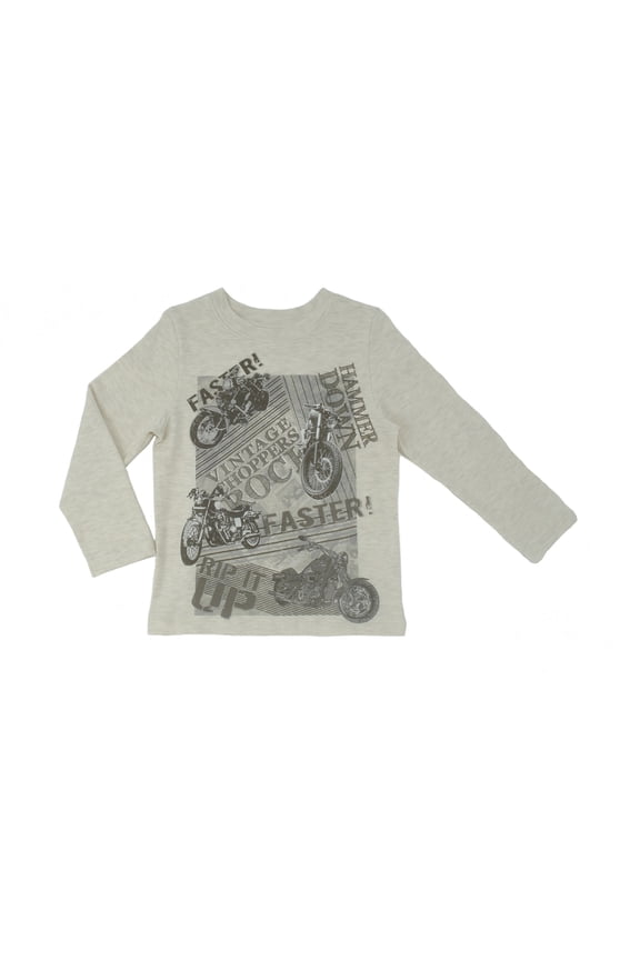 Boys Vintage Choppers Graphic Printed Peruvian Cotton T-shirt – Long Sleeve, Crewneck – Oatmeal Heather, 3