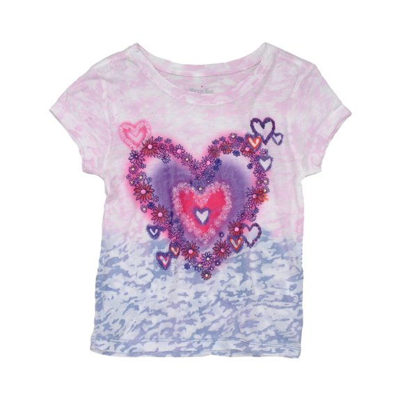 Kidsy Girls Big Heart Graphic Printed Peruvian Cotton T-Shirt – Short Sleeve, Crewneck – Hot Pink, 3