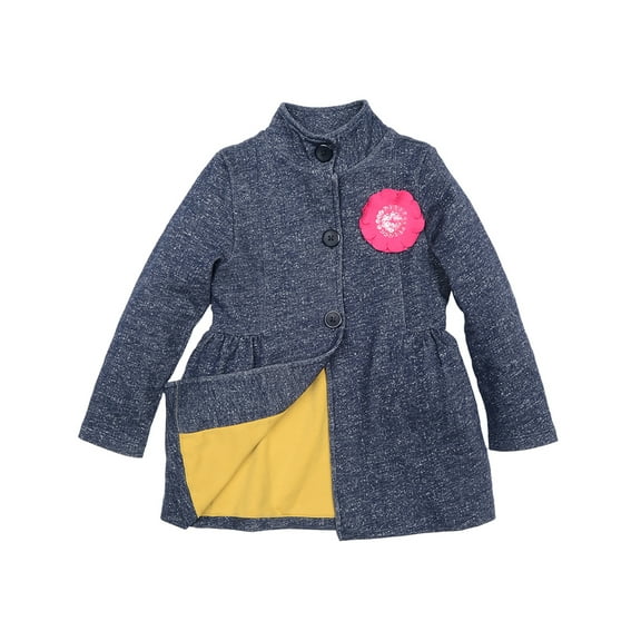 Kidsy Girls Denim-Looking Stand-Up Collar Jacket – Peruvian Cotton, Long Sleeve, Dark Denim, 4