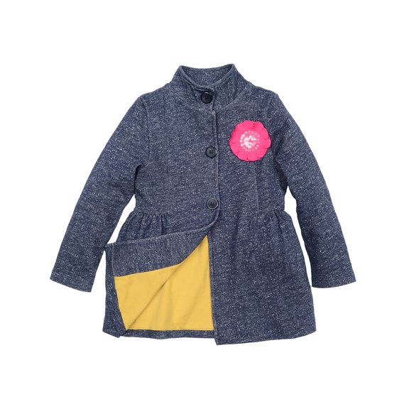 Kidsy Girls Denim-Looking Stand-Up Collar Jacket – Peruvian Cotton, Long Sleeve, Dark Denim, 5