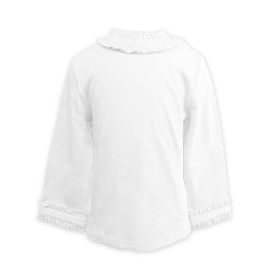 Kidsy Girls Frilled Neck And Cuffs Peruvian Cotton T-Shirt – Long Sleeve, Crewneck – Snow, 3