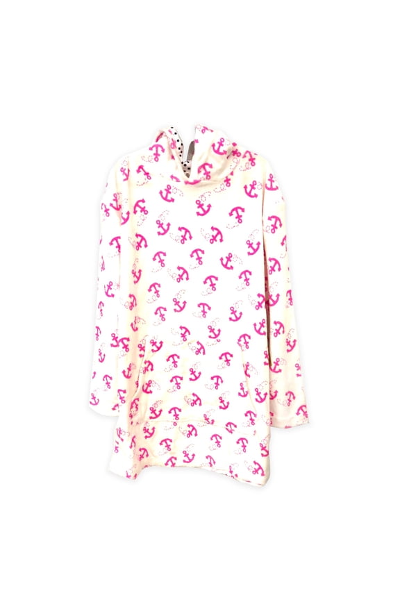 Girls Pink Anchor Peruvian Cotton Pullover Hoodie – Long Sleeve, Front Pocket, Anchor, 2