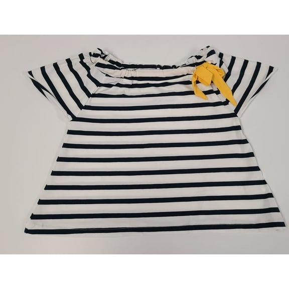Kidsy Girls Ruched Drawstring Boat Neck Nautical Striped Peruvian Cotton Short Sleeve T-Shirt – Navy, 3