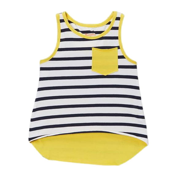 Kidsy Girls Striped Peruvian Cotton Tank Top – Bow On The Back, Pull On, Pocket – Navy Stripe, 8