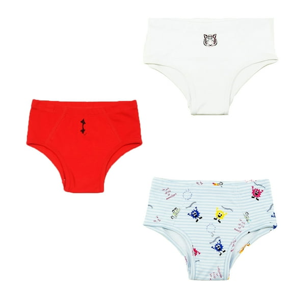 Kidsy Toddler Baby Boys Casual Soft Cotton Pull On Briefs 2 3 4 5 6 8 Years, Tiger/Monster/Crimson (Set of 3), 3