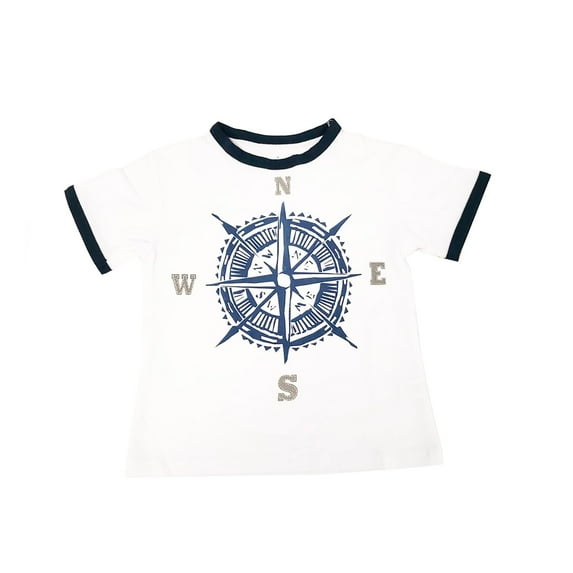 Kidsy Toddler Baby Boys Tiger, Compass Graphic Printed Peruvian Cotton Short Sleeve T-Shirt for 2, 3, 4, 5, 6, 8 Years, Compass, 2